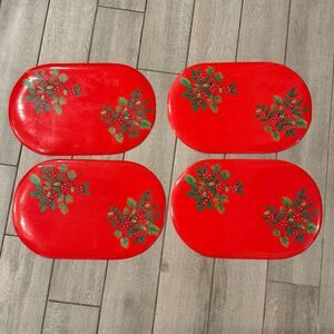 4 Vintage Maytex Mills Red Holly Stars Christmas Placemat Set